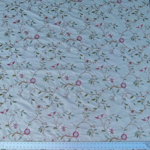 Scalamandre Kalina Cream Pink Flowers Embroidery Crewel Silk MSRP USD 324/Y