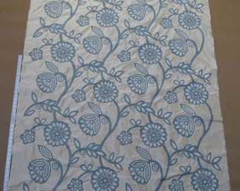 By Yard Lee Jofa Camille Silk Aqua Embroidery on Cream MSRP 516/Y