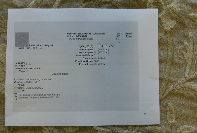 By Yard Kravet Couture Hand Crewel Wool Linen 30602.16 MSRP 298y