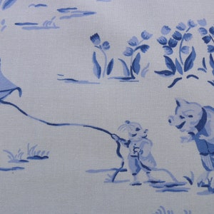 By Yard Scalamandre Life on Top of Cranberry Hill Blue Animal Cat Frog Pig Mouse Toile de Jouy Country Farm nursery MSRP 99/Y