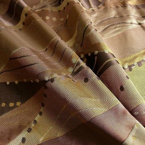 100% Silk Lampas Music Note “tortoise” Brown Gold Green Art Deco