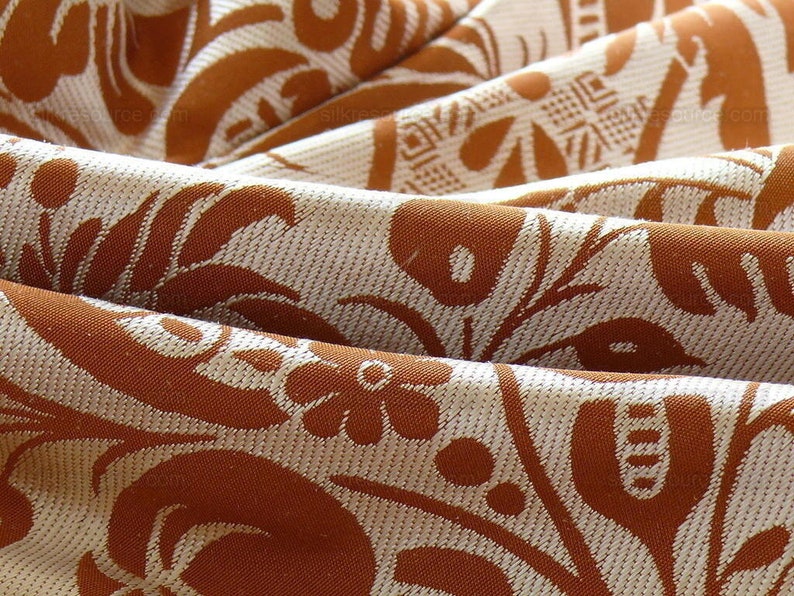 cortado a medida Scalamandre "chippendale" Seda Lampas Jacquard Alcachofa Granada Teca Óxido Naranja Crema Plata Blanco Precio de venta sugerido USD 500+/A imagen 4