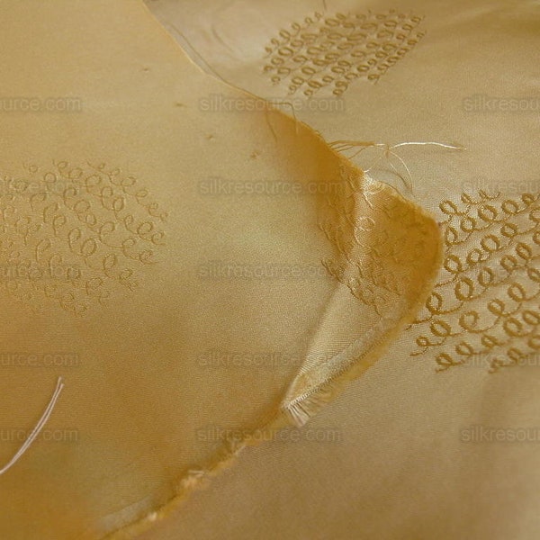 par yard 100% Soie Damassé Boucle Doodle "Butterscotch" Jaune Or Ecru MSRP USD200+/YD