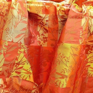 High End Art Nouveau  100%silk Damask Collage Tree Red Gold 528persimmon Bty