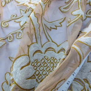 By Yard Scalamandre Sikandra Crewel Sheer Ivory Multi Wool Hand Crewel Old World Weavers MSRP770/Y