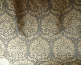 By Yard Stone Sculpture! 100% Silk Jacquard Large Paisley "Caspian" Gray Blue #1379