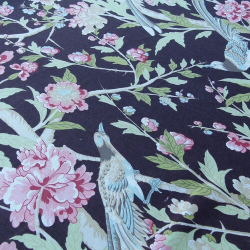 By Yard Scalamandre Devon Chocolate Black Deep Brown Chinoiserie Bird Flower RP136Y popular