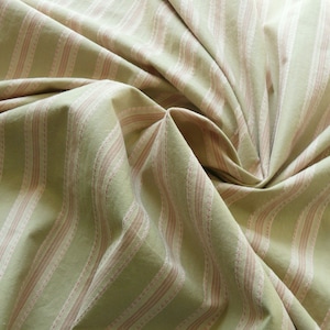By Yard Designer Modesto Muted Green and Pink Stripe Textured Cotton #1054