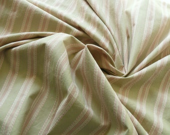 By Yard Designer Modesto Muted Green and Pink Stripe Textured Cotton #1054