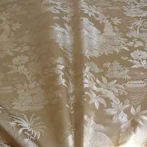 100 % seda damasco chinoiserie Toile Music Garden "White Gold" Crema Blanco Oro pálido