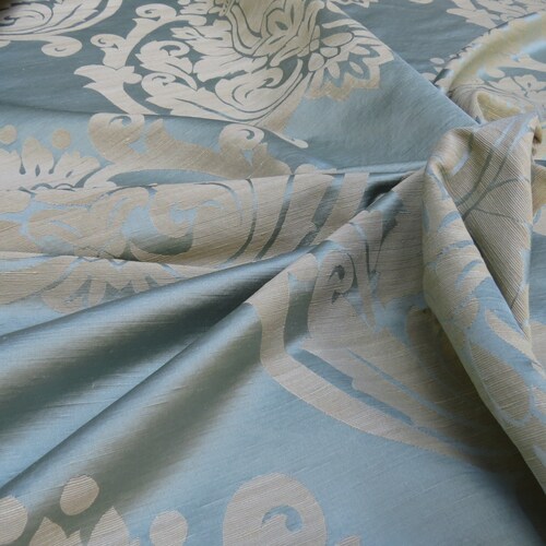 By Yard shops Lee Jofa Imperial Damask in Aqua Neo Classic Blue Gold MSRP 298/Y!