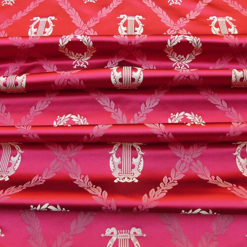 By Yard shops Kravet Couture Silk Empire Trellis Laurel Harp Art Crimson Red MSRP 368/Y