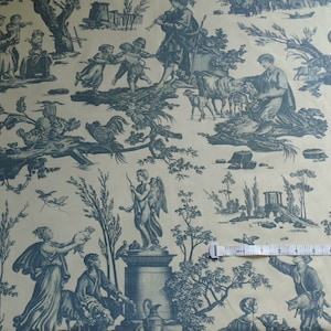 By Yard Lee Jofa French Toiles de Jouy Blue Off White L&#39;Offrande a l&#39;Amour Huet 18th C. Christopher Moore