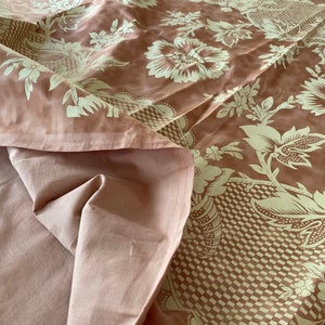 2.4 Y Old World Weavers Lille Flower Rose on Cream Satin Printed Cotton Fortuny Style in Rose