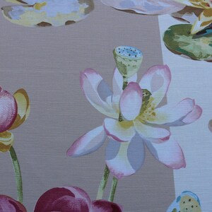 1.5Y Stark Scalamandre Meiji Pond Lotus Water Lily Print Tan MSRP 312/Y