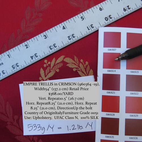 By Yard shops Kravet Couture Silk Empire Trellis Laurel Harp Art Crimson Red MSRP 368/Y