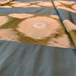 Lee Jofa Threads 100% Silk Resonance In Celery Aqua Blue Ikat Brocade MSRP USD 276/Y