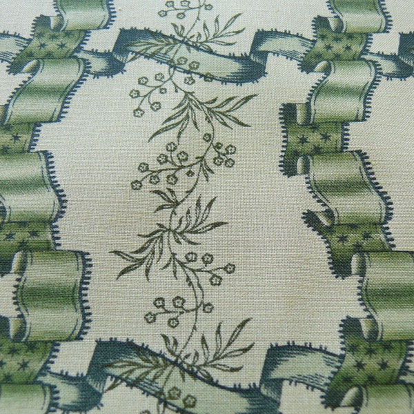 Clarence House Rubans Fleury Cotton Print Green On Natural Toile Country By Yard