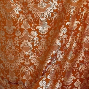 cortado a medida Scalamandre "chippendale" Seda Lampas Jacquard Alcachofa Granada Teca Óxido Naranja Crema Plata Blanco Precio de venta sugerido USD 500+/A imagen 9