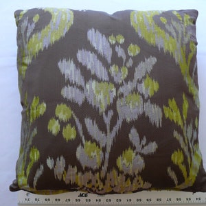 Scalamandre Old World Weavers Visby 100%Silk Lampas Brown and Lime Green Pillow 18X18&quot; #1506