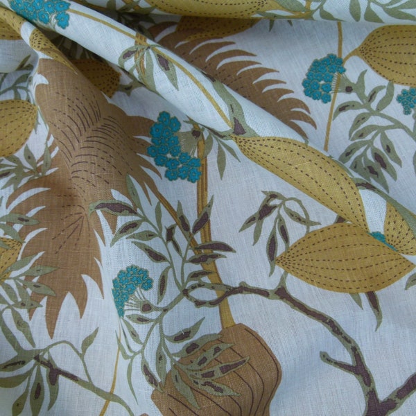 By Yard Scalamandre Malibu Turquoise Natural Blue Tropical Linen Print MSRP 240USD/Y