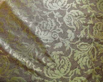 tagliato su misura 100% seta Jacquard Papercut Fiore di melograno "giardino" Verde Marrone Strie di metà secolo