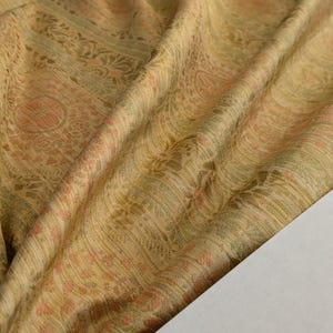 By Yard Fabricut Medallion 100% Silk Stripe In Jasmine Yellow & Pink Green Gold Strie