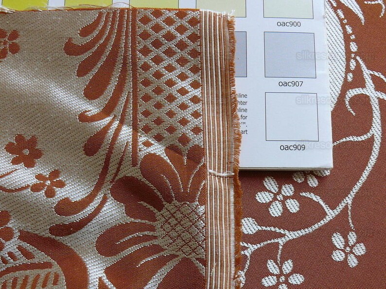 cortado a medida Scalamandre "chippendale" Seda Lampas Jacquard Alcachofa Granada Teca Óxido Naranja Crema Plata Blanco Precio de venta sugerido USD 500+/A imagen 7