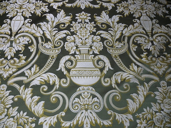 By Yard Scalamandre Neoclassical Emma's Urns Deep Green 100% Silk Lampas MSRP 459/Y