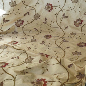 By Yd Schumacher Silk Embroidery Lotus Crimson Red Cream White RPUSD200 #1299