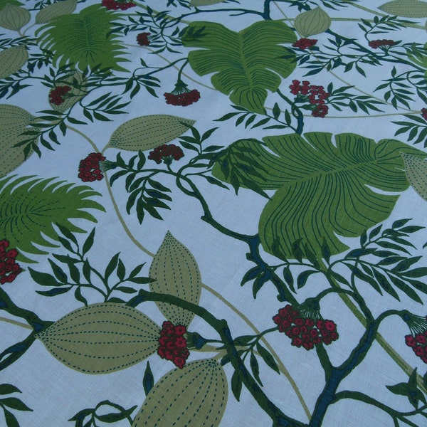 By Yard Scalamandre Malibu Tropical Greens Red Blue Tropical Linen Print MSRP 240USD/Y