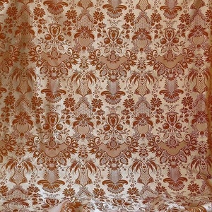cortado a medida Scalamandre "chippendale" Seda Lampas Jacquard Alcachofa Granada Teca Óxido Naranja Crema Plata Blanco Precio de venta sugerido USD 500+/A imagen 8