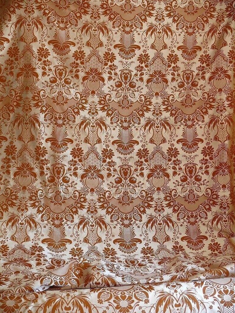 cortado a medida Scalamandre "chippendale" Seda Lampas Jacquard Alcachofa Granada Teca Óxido Naranja Crema Plata Blanco Precio de venta sugerido USD 500+/A imagen 8
