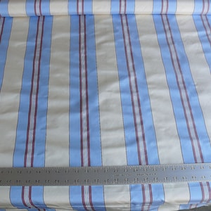 By yard Brunschwig & Fils 100%silk Taffeta Stripe Sky Blue Cream White Pink MSRP USD 270/Y
