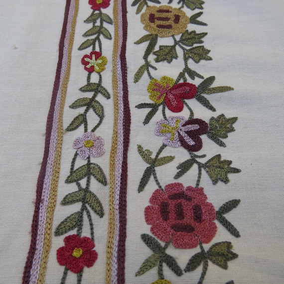 By Yard Lee Jofa Embroidery Stripe Crewel Flower Currant Red MSRP