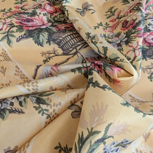 57&quot;L x 61&quot;W  Scalamandre Lelievre Multi on Yellow &quot;FOUNTAINEBLEAU&quot; Love Bird Dove Pink Rose French Fabric