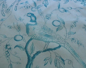 SOLD By Yd Clarence House Rambouillet Toile de Jouy Bird Flower Tree of Life Chinoiserie  Print Aqua Blue #1504