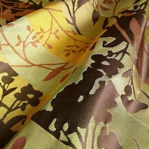 High End Art Nouveau 100% Silk Lampas Botanical Silhouette Rectangles &quot;olive&quot; Brown