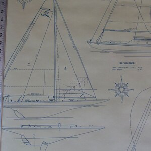 Puede incluir: Un plano de un velero llamado "RL Voyager" con una br&uacute;jula y el texto "MAX LENGTH (SUPP & LEACH) - 40.25'" y "MAX WIDTH - 12.40'" .