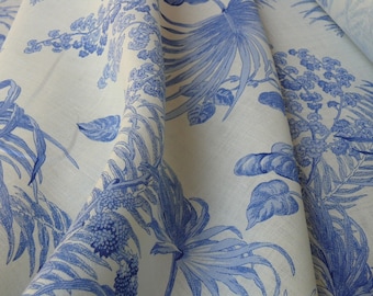 Scalamandre Tropical Toile Linen Gustavian Blue On Ivory Butterfly Fern Palm Berry MSRP USD 215