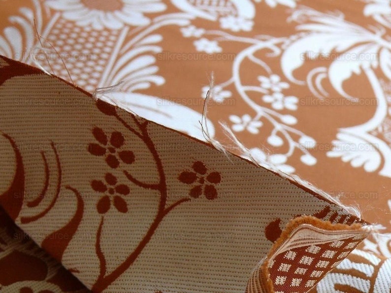 cortado a medida Scalamandre "chippendale" Seda Lampas Jacquard Alcachofa Granada Teca Óxido Naranja Crema Plata Blanco Precio de venta sugerido USD 500+/A imagen 5