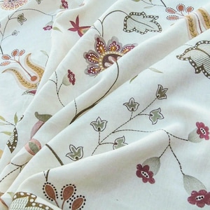 By Yard Scalamandre Mangalore Brown/multi Red Orange Mustard Gold Pomegranate Tulip Embroidery On Linen Heavy! MSRP USD 240/Y