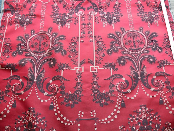 Scalamandre Neoclassical Meuse Ornamental Red Cream Brown Silk Rose Pearl Peacock by VR 1.9Y MSRP USD 1436