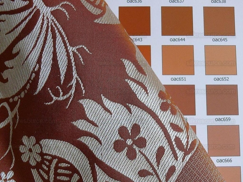 cortado a medida Scalamandre "chippendale" Seda Lampas Jacquard Alcachofa Granada Teca Óxido Naranja Crema Plata Blanco Precio de venta sugerido USD 500+/A imagen 6