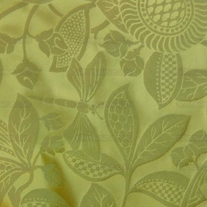 100% Silk Swallow Damask Arts & Crafts Bird Flower Pure Gold Yellow Art Nouveau