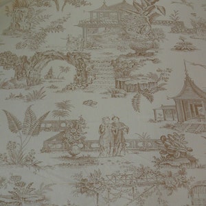 By Yard Scalamandre Old World Weavers Oriental Toile Chinoiserie Poetic Natural Bird Boat Bridge  MSRP 184/Y