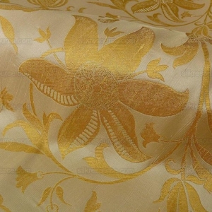 By Yard 100% Silk Lampas Fairy Tale Pom &quot;gold&quot; Yellow White Josef Frank