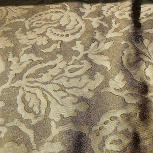 By yard 100% Silk Jacquard Papercut Pomegranate Flower &quot;shimmer&quot; Gold  Mid Century Strie
