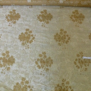 By Yd Hiend 100%silk Lampas Peony Bush &quot;creme&quot; Ecru Beige Tan Gold Brown 560 Creme