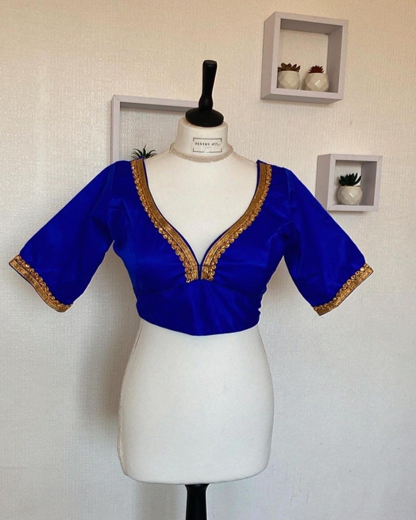 Blue - Plain Mashru Silk Blouse Piece 12